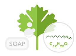 An image of a cilantro leaf and the chemical compound.