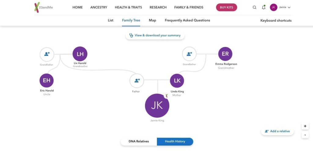 A view of the Family Health History Tree